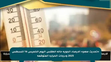«تحديث مهم» الارصاد الجويه حالة الطقس اليوم الخميس 14 اغسطس 2025 ودرجات الحرارة المتوقعه
